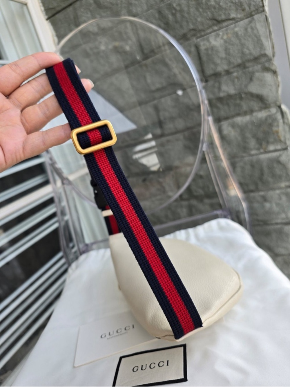 Gucci Cream Leather Belt Bag with Red and Blue Web Strap Authenticity!! - Picture 11 of 16